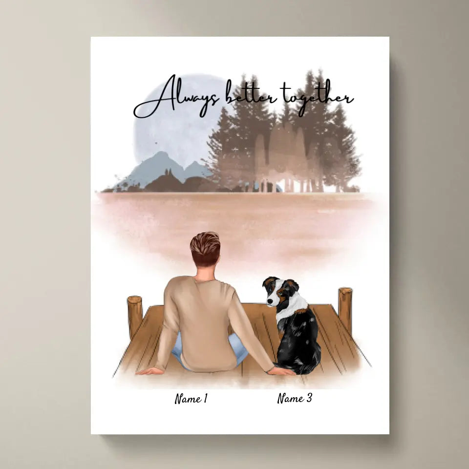 Maître avec animal - Poster Personnalisé (Homme avec chien ou chat)