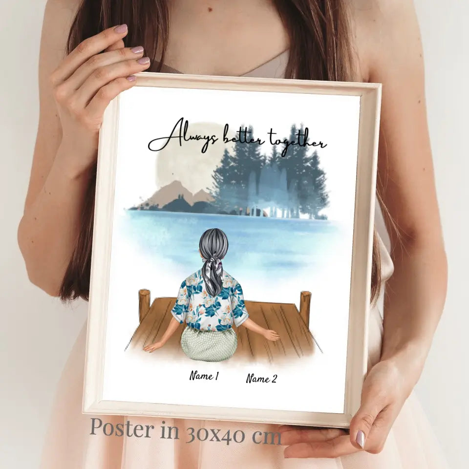 Grand-mère préférée avec ses petits-enfants - Poster Personnalisé (1-2 petits-enfants)