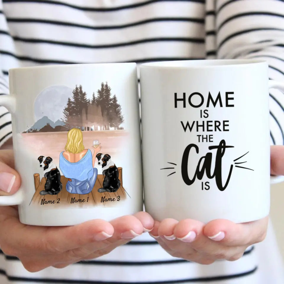 Vrouw met Kat, Hond & Drankje - Persoonlijke Mok