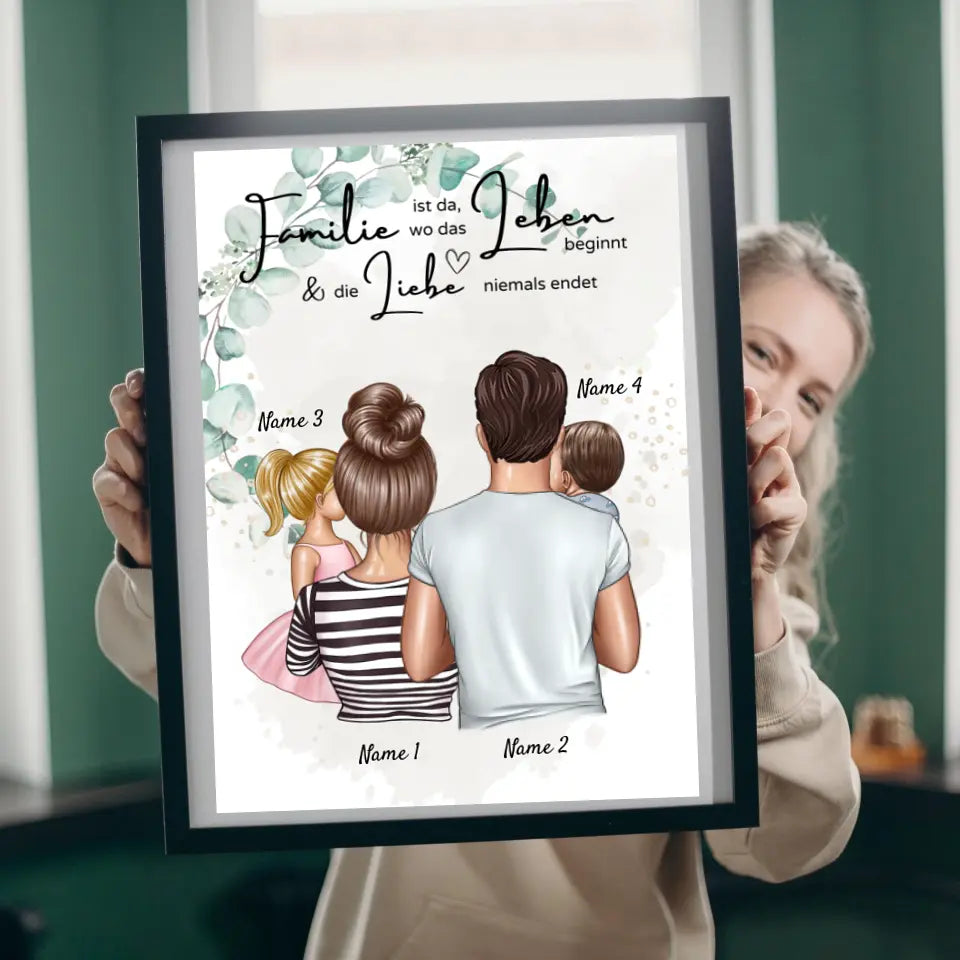Voor de meeste mensen lacht alleen mijn mond, voor jou lacht mijn HART - Gepersonaliseerde familieposter (ouders met 1-4 kinderen)
