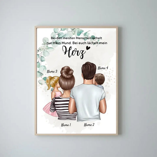 Voor de meeste mensen lacht alleen mijn mond, voor jou lacht mijn HART - Gepersonaliseerde familieposter (ouders met 1-4 kinderen)