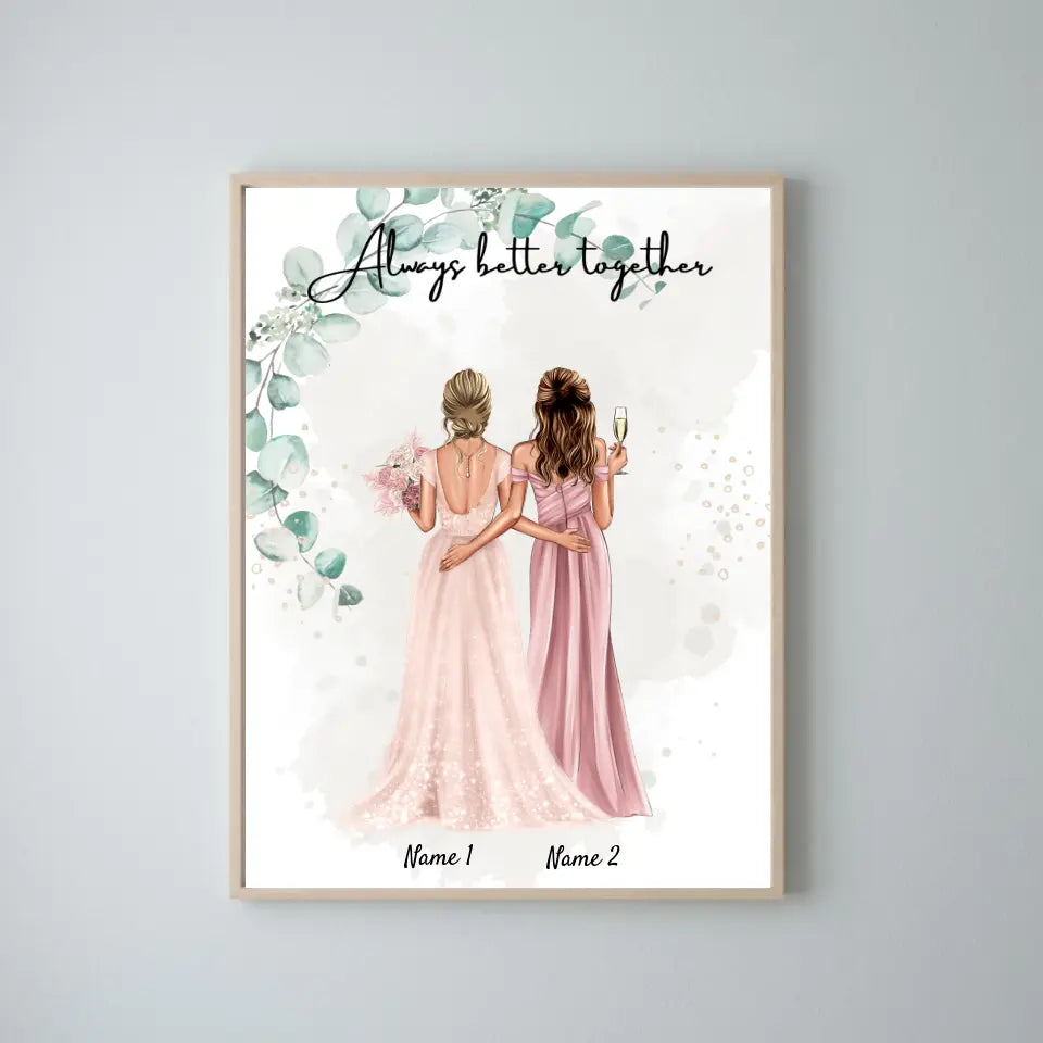 Mariée & témoin - Poster Personnalisé pour les fiançailles/le mariage