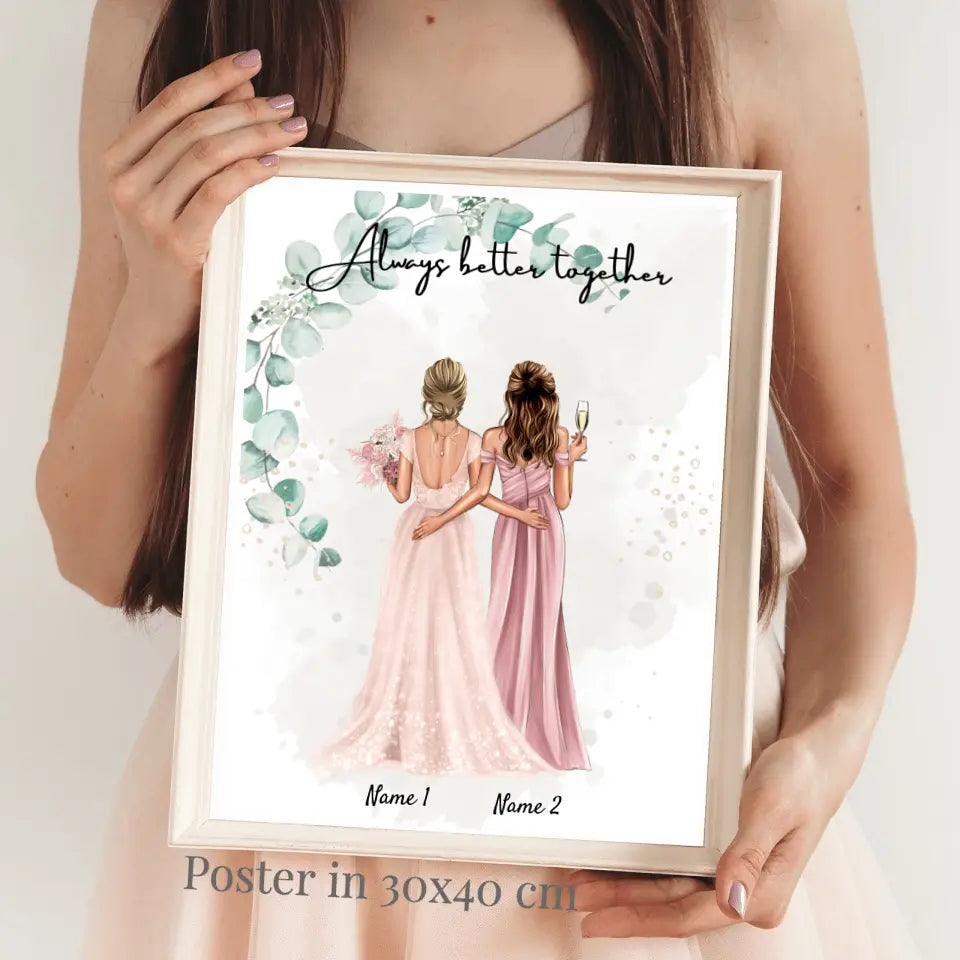Mariée & témoin - Poster Personnalisé pour les fiançailles/le mariage