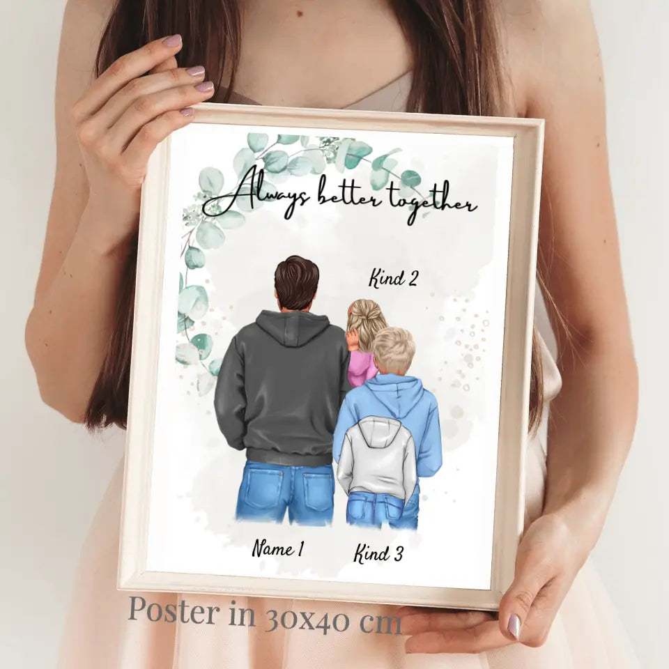 Beste papa poster - Persoonlijke poster (1-4 kinderen, tieners)