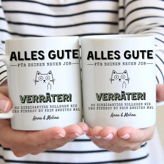 Bonne chance pour ton nouveau job, traître (chat) - Mug personnalisé pour collègues