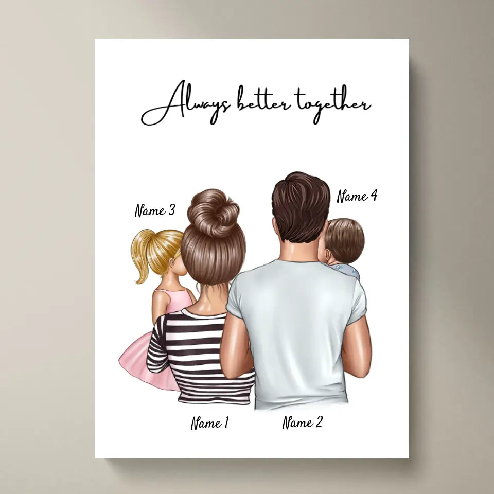 Happy Family - Image numérique personnalisée (parents avec 1 à 4 enfants)