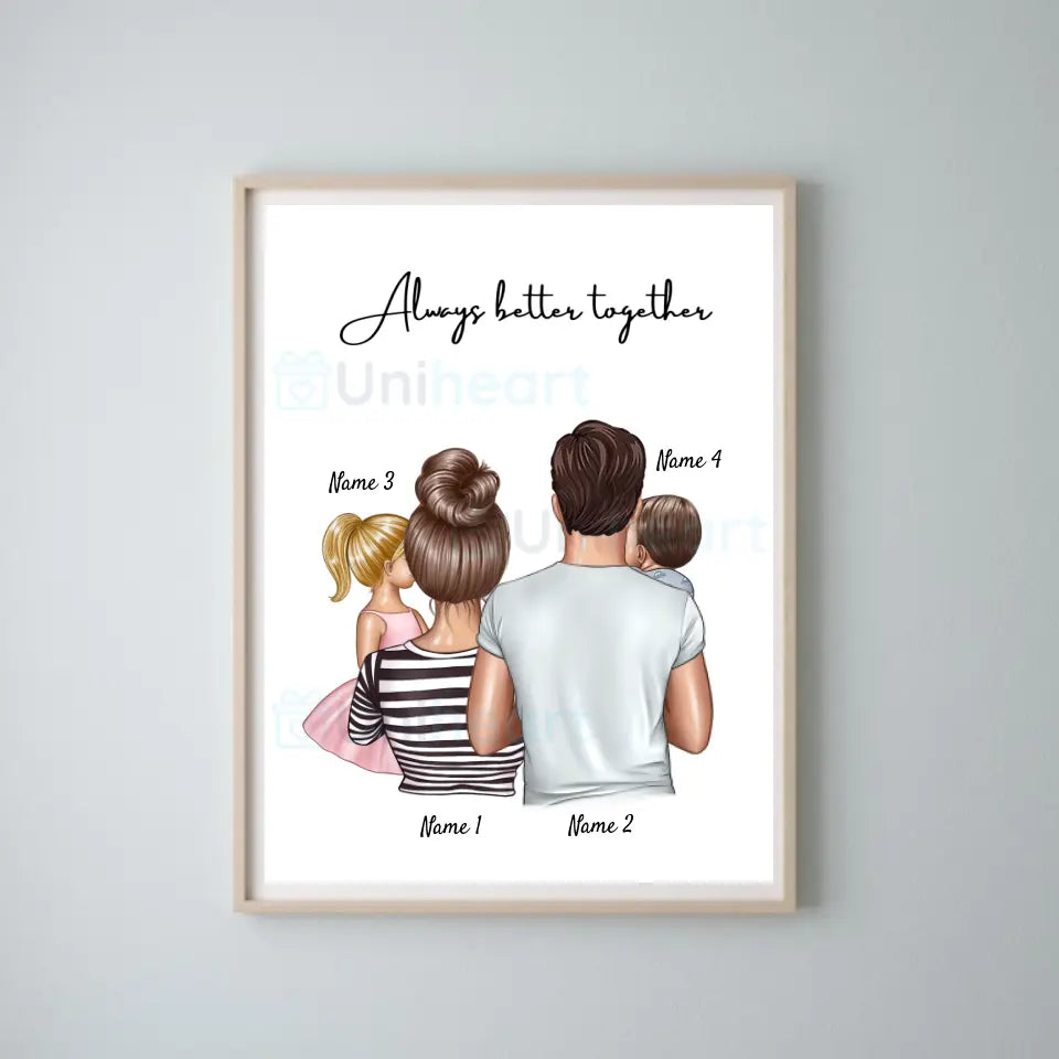 Happy Family - Image numérique personnalisée (parents avec 1 à 4 enfants)