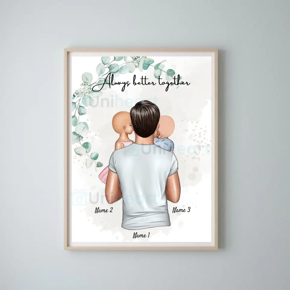 Meilleur papa - Image numérique personnalisée (père avec enfants)