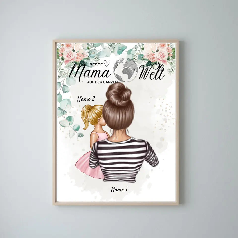 Beste moeder ter wereld - Gepersonaliseerde poster (moeder met kinderen)