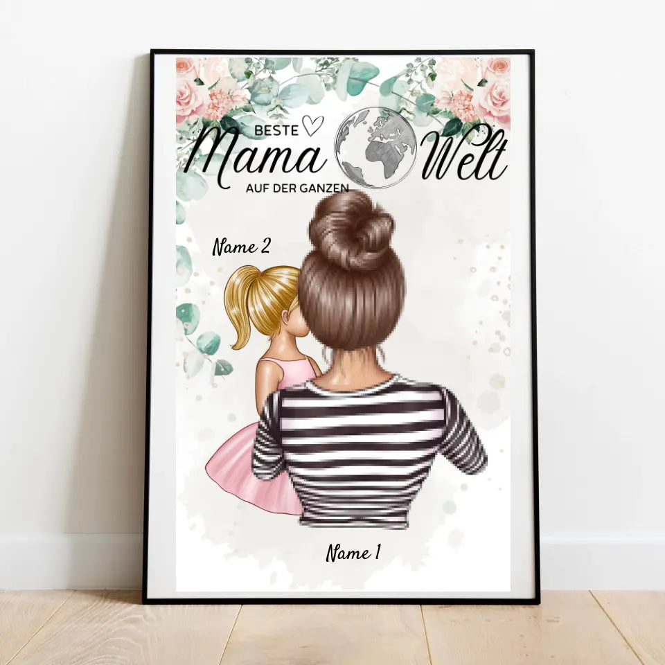 Beste moeder ter wereld - Gepersonaliseerde poster (moeder met kinderen)