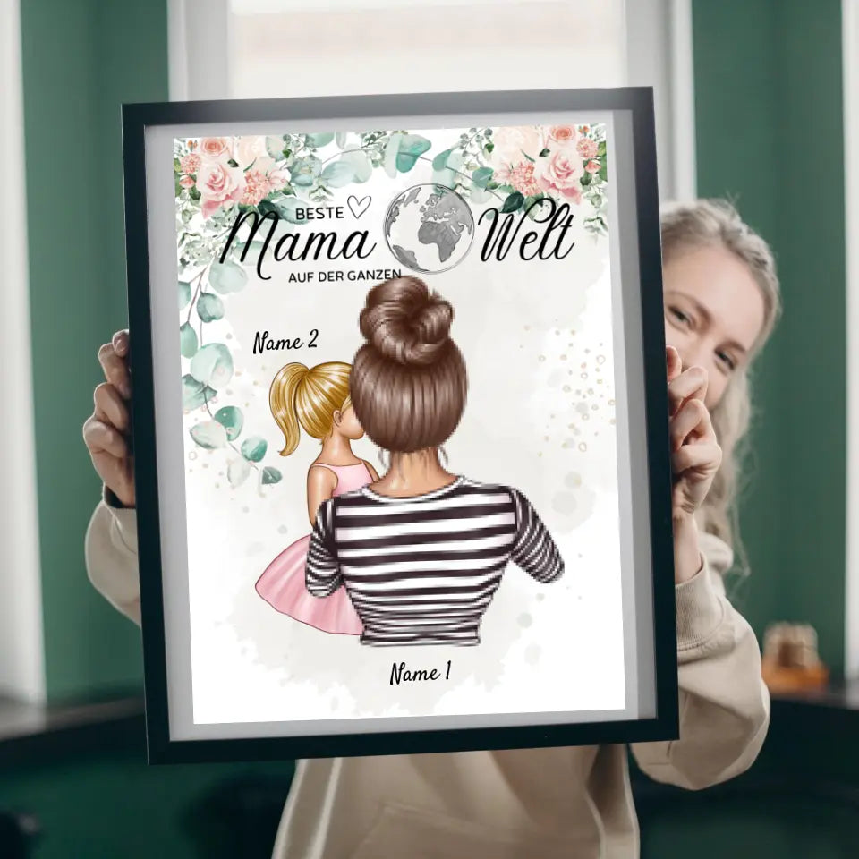 Beste moeder ter wereld - Gepersonaliseerde poster (moeder met kinderen)
