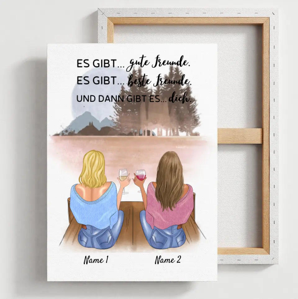 Meilleures amies/ sœurs avec boisson - Toile personnalisée (2-4 femmes)