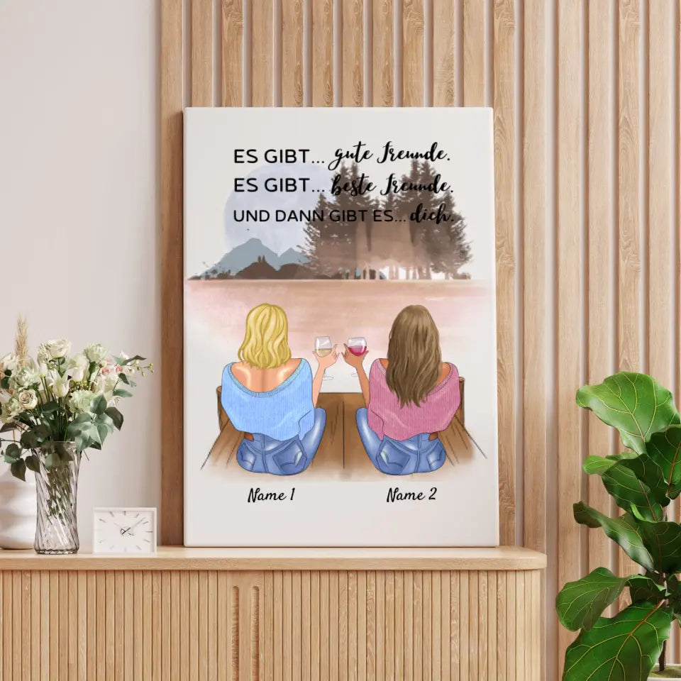 Meilleures amies/ sœurs avec boisson - Toile personnalisée (2-4 femmes)