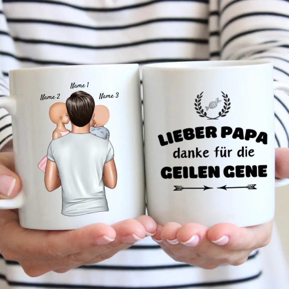 Cher papa, merci pour les super gènes - Mug personnalisé pour les pères (Fête des Pères 1-4 enfants)