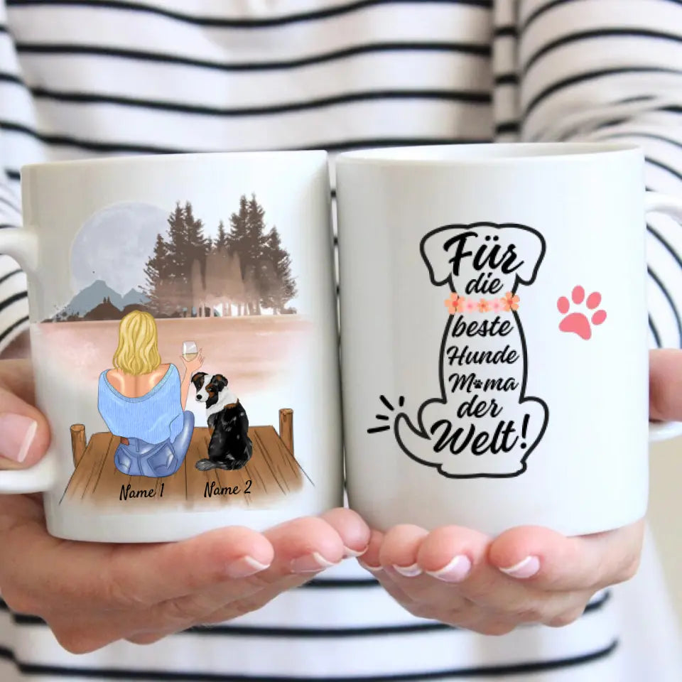 Voor de beste hondenmama - Gepersonaliseerde mok (vrouw met hond of kat, Moederdag)