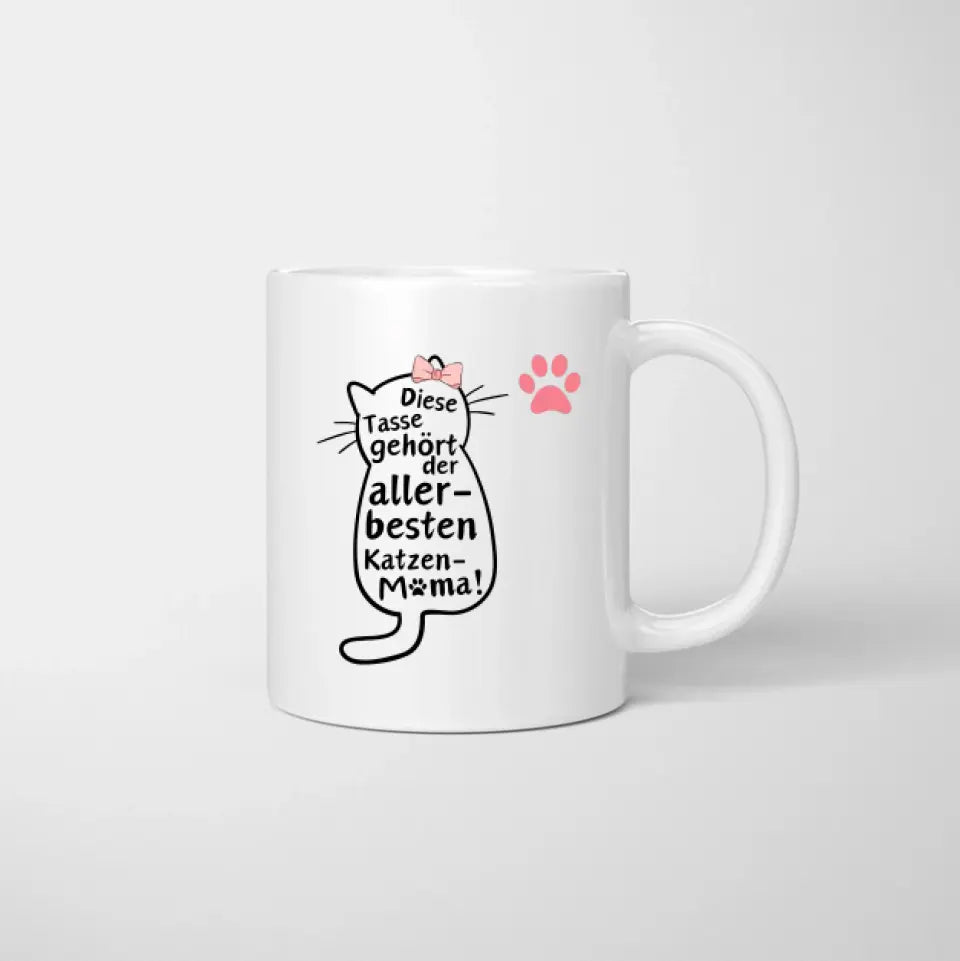 Voor de beste kattenmama - Gepersonaliseerde mok (vrouw met kat of hond, Moederdag)