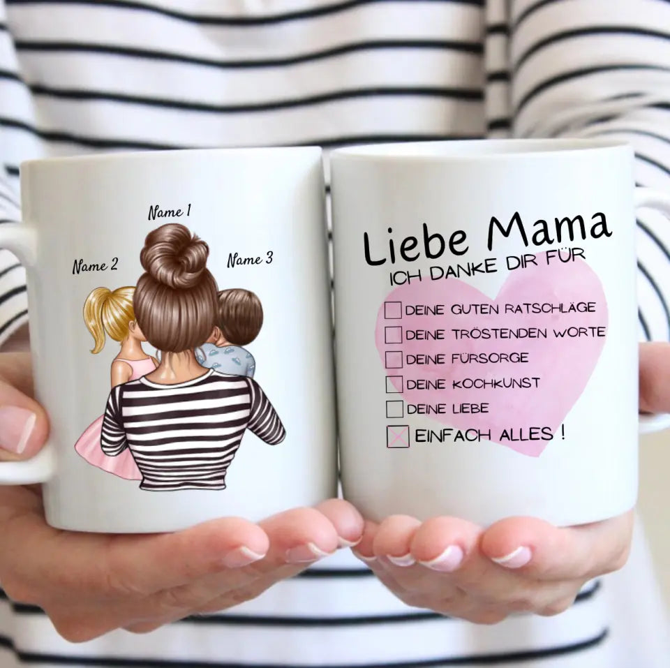 Beste moeder, bedankt voor alles checklist - gepersonaliseerde mok (1-4 kinderen, Moederdag)