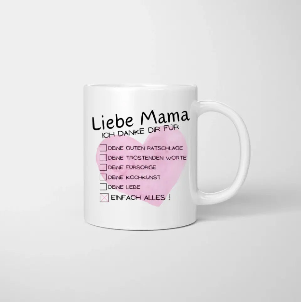 Beste moeder, bedankt voor alles checklist - gepersonaliseerde mok (1-4 kinderen, Moederdag)