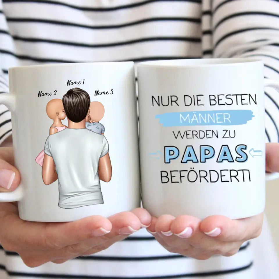 Seuls les meilleurs hommes sont promus papas – Tasse personnalisée pour papas (fête des pères, 1 à 4 enfants)