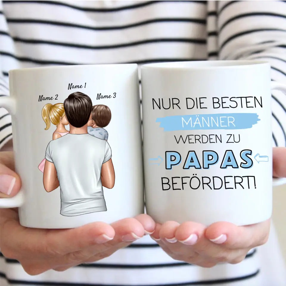 Seuls les meilleurs hommes sont promus papas – Tasse personnalisée pour papas (fête des pères, 1 à 4 enfants)