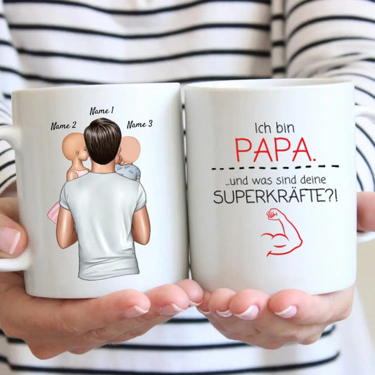 Je suis papa et quels sont tes super pouvoirs ? - Mug personnalisé pour les pères (Fête des Pères 1-4 enfants)