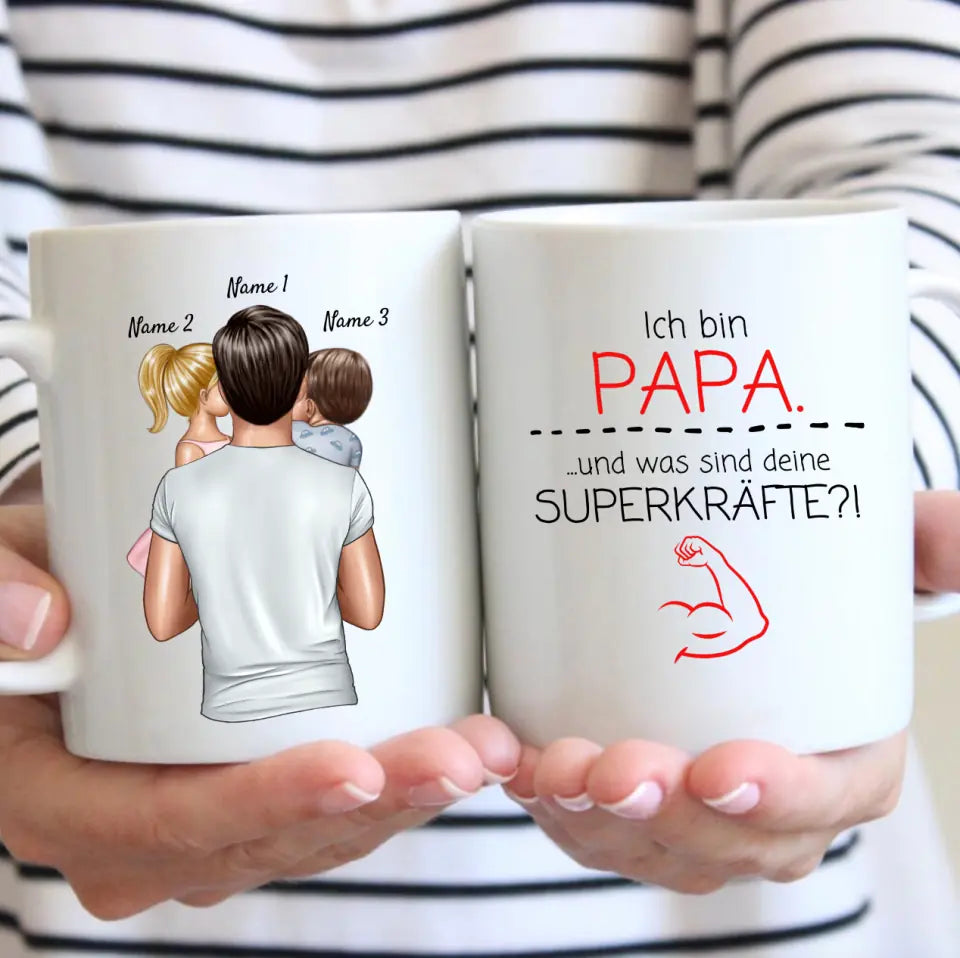 Je suis papa et quels sont tes super pouvoirs ? - Mug personnalisé pour les pères (Fête des Pères 1-4 enfants)