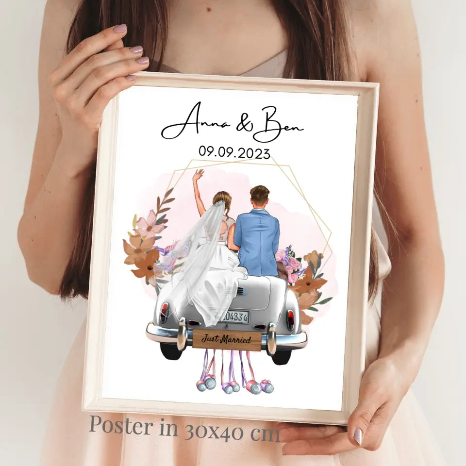 "Just Married" Toile personnalisée pour le mariage - Pour les couples mariés, fiancés & mariés, cadeau d'argent, cadeau de mariage
