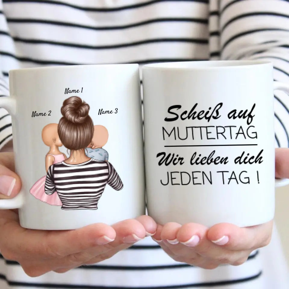 Schroef Moederdag, we houden elke dag van je - Gepersonaliseerde mok (1-4 kinderen, Moederdag)