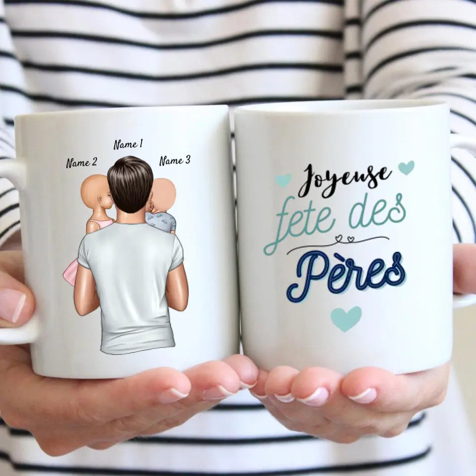 Joyeuse Fête des pères - Mug personnalisé (Tasse Fête des pères, 1-4 enfants)