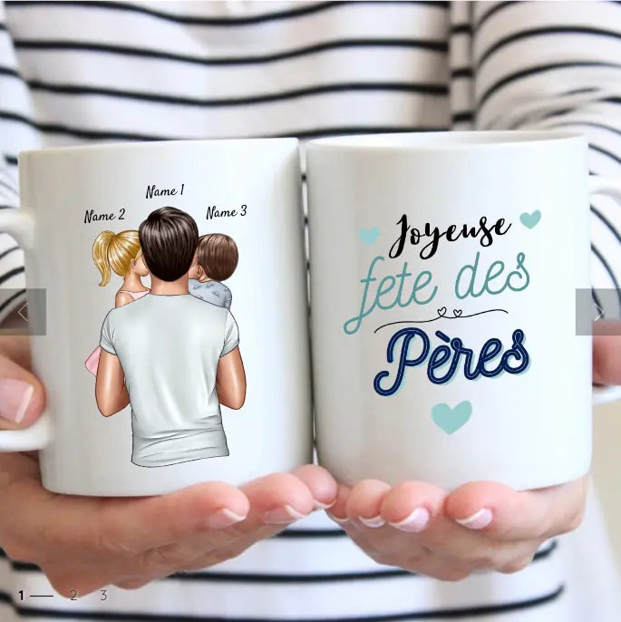 Joyeuse Fête des pères - Mug personnalisé (Tasse Fête des pères, 1-4 enfants)