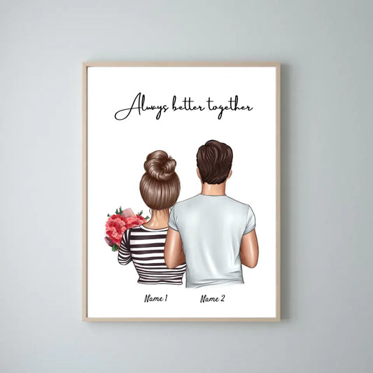 Couple Heureux - Poster Personnalisé (Couple, 1-3 enfants)