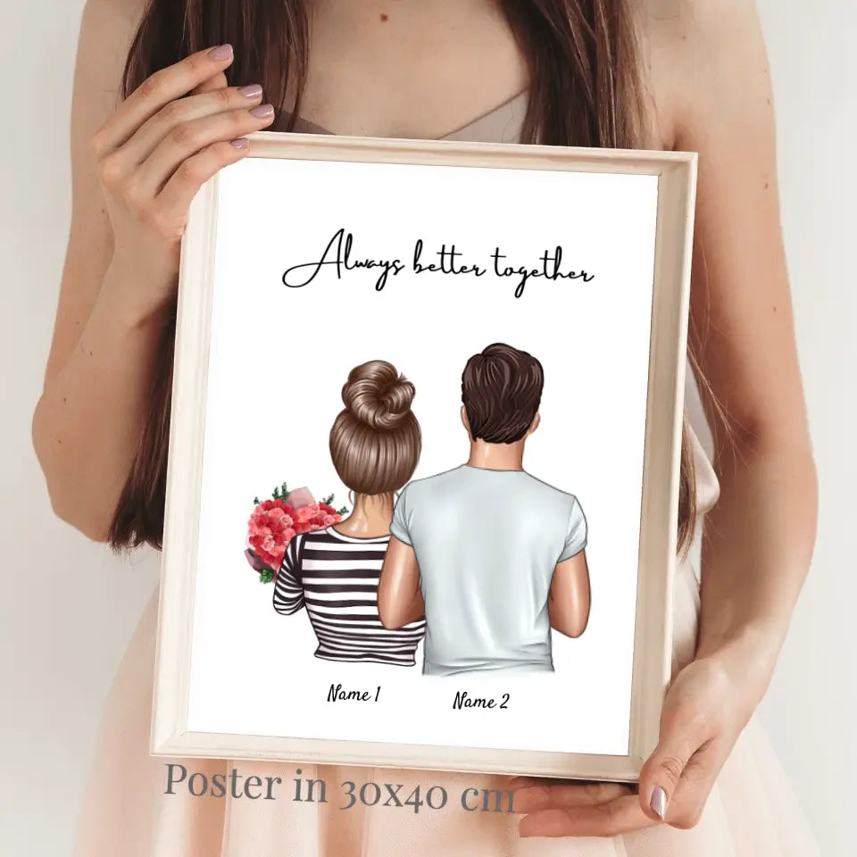 Couple Heureux - Poster Personnalisé (Couple, 1-3 enfants)