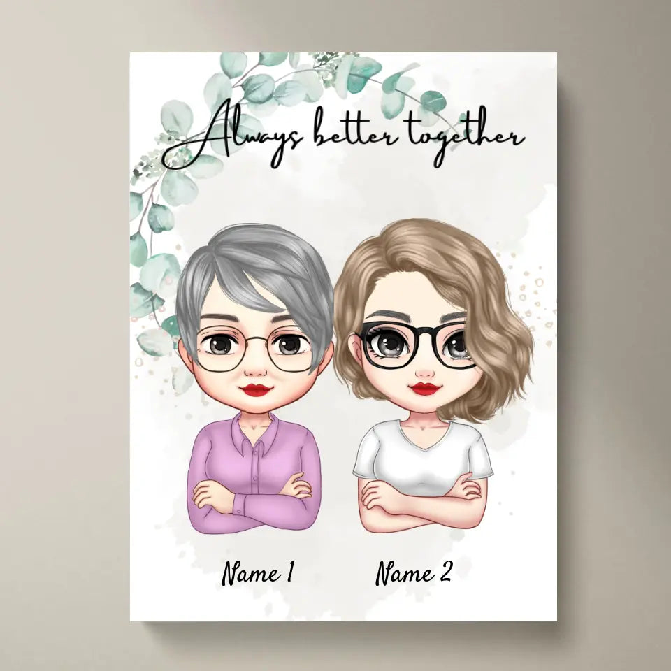 Mama & Dochters Chibi - Persoonlijke Poster (2-3 vrouwen)