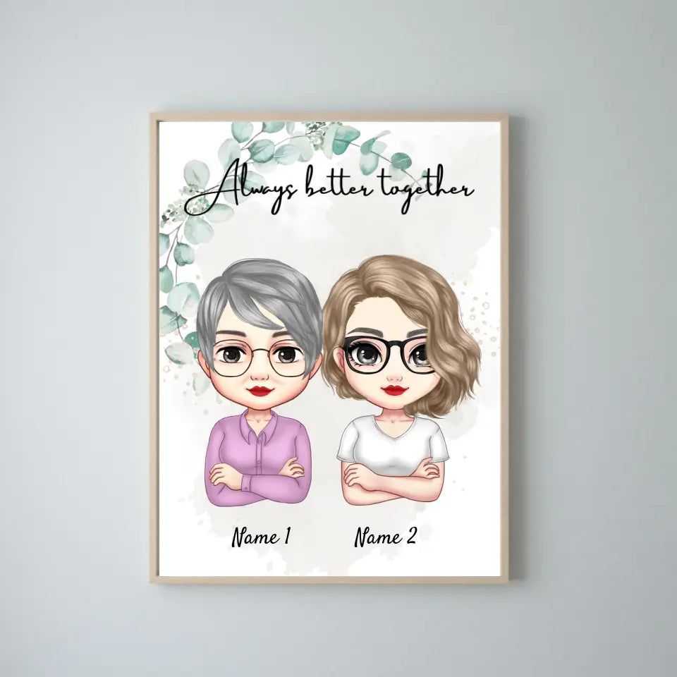 Mama & Dochters Chibi - Persoonlijke Poster (2-3 vrouwen)