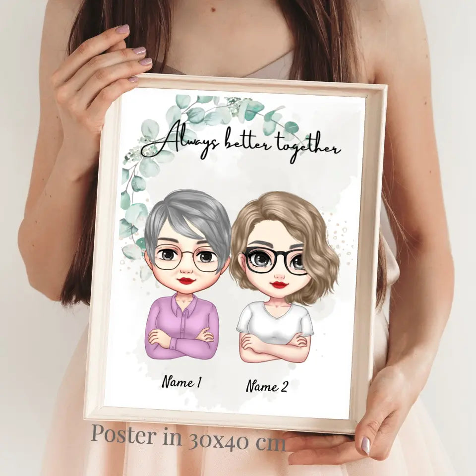 Mama & Dochters Chibi - Persoonlijke Poster (2-3 vrouwen)