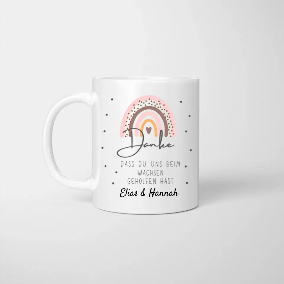 Merci de nous avoir aidés à grandir - Mug personnalisé, cadeau d'adieu, éducateur, jardin d'enfants, école, enseignant, assistante maternelle