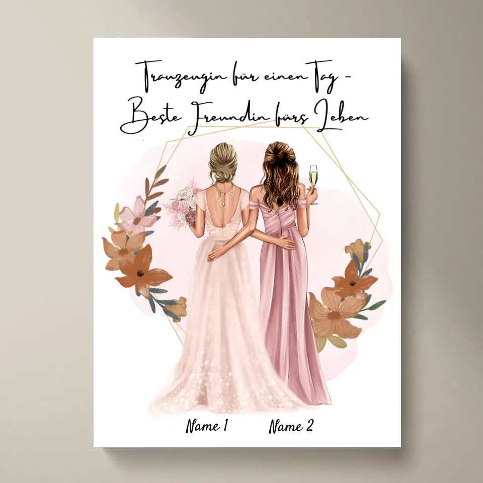 Demoiselle d'honneur d'un jour - Meilleure amie pour la vie - Poster personnalisé pour fiançailles/mariage
