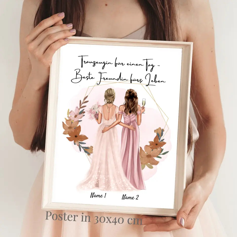 Demoiselle d'honneur d'un jour - Meilleure amie pour la vie - Poster personnalisé pour fiançailles/mariage