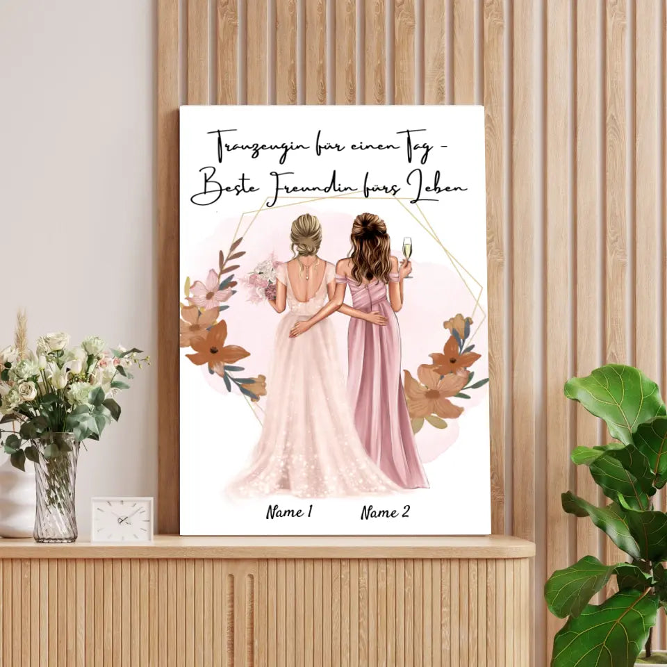 Demoiselle d'honneur d'un jour - Meilleure amie pour la vie - Poster personnalisé pour fiançailles/mariage