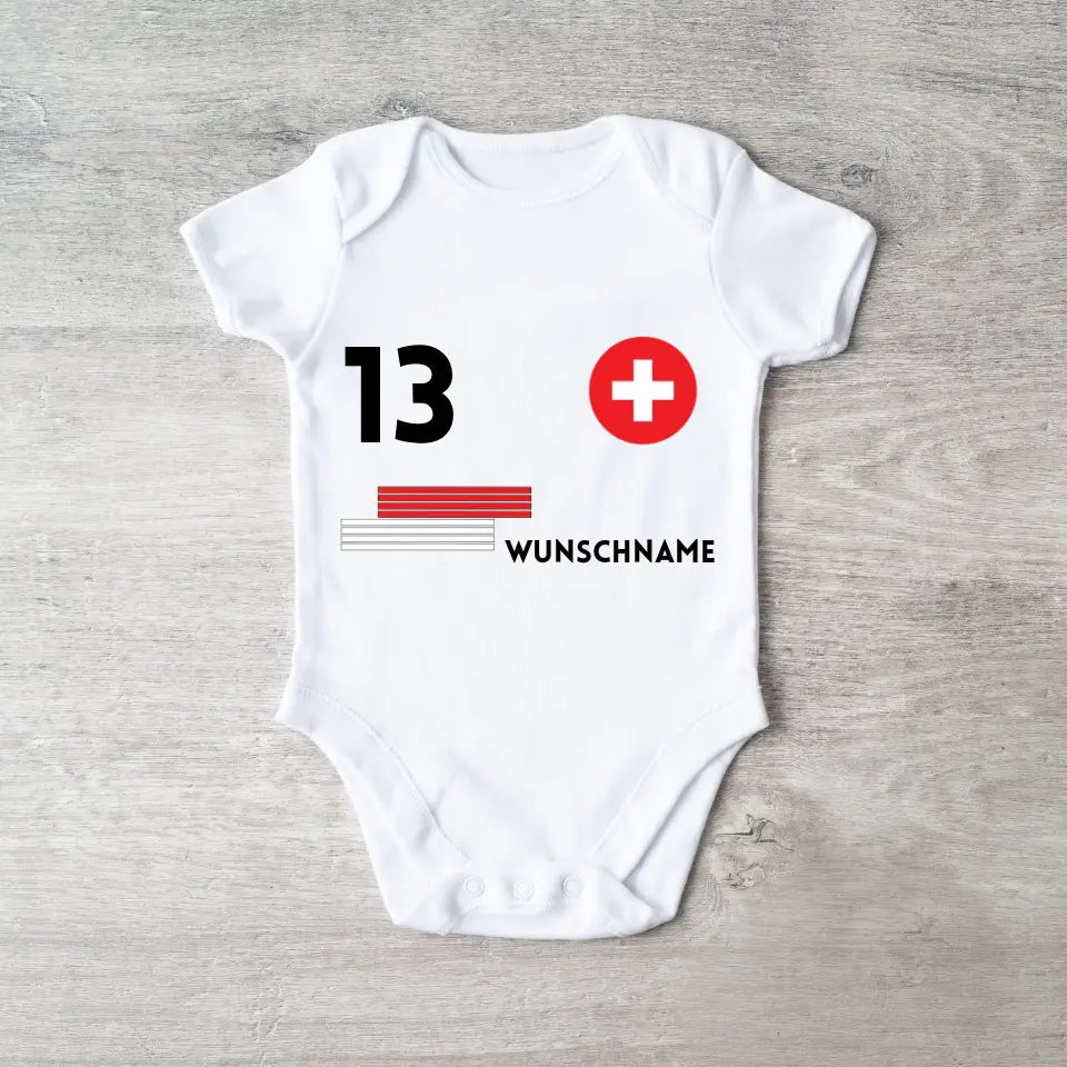 Zwitserland Voetbal - Gepersonaliseerd baby rompertje/rompertje, shirt met aanpasbare naam en rugnummer, babyrompertje van 100% biologisch katoen