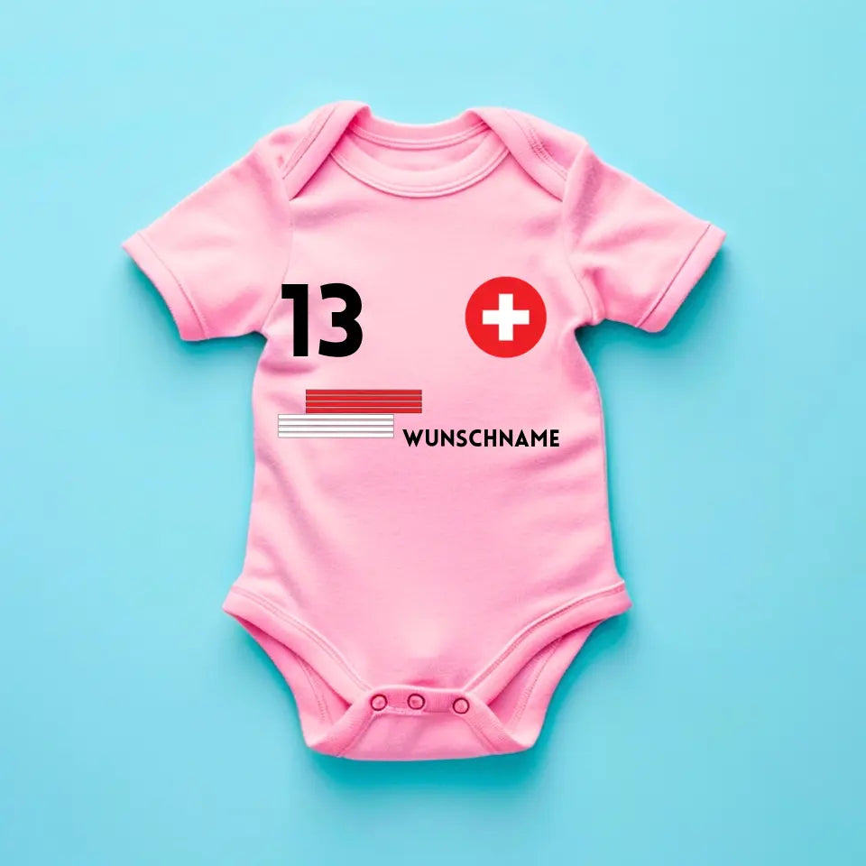 Zwitserland Voetbal - Gepersonaliseerd baby rompertje/rompertje, shirt met aanpasbare naam en rugnummer, babyrompertje van 100% biologisch katoen