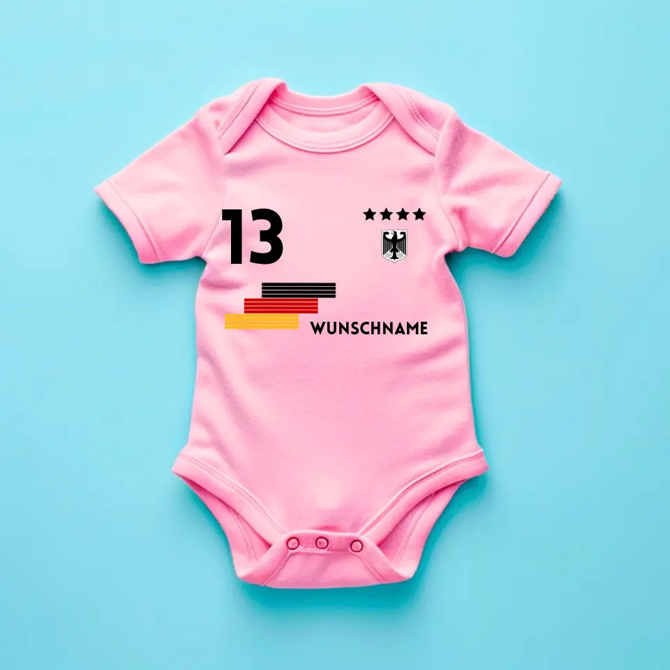 Voetbal - Gepersonaliseerd baby rompertje/rompertje, shirt met aanpasbare naam en rugnummer, babyrompertje van 100% biologisch katoen
