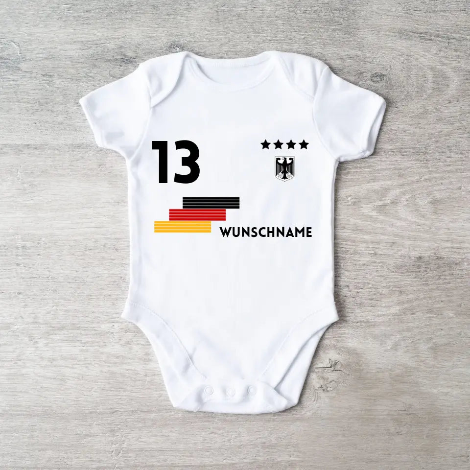 Voetbal - Gepersonaliseerd baby rompertje/rompertje, shirt met aanpasbare naam en rugnummer, babyrompertje van 100% biologisch katoen