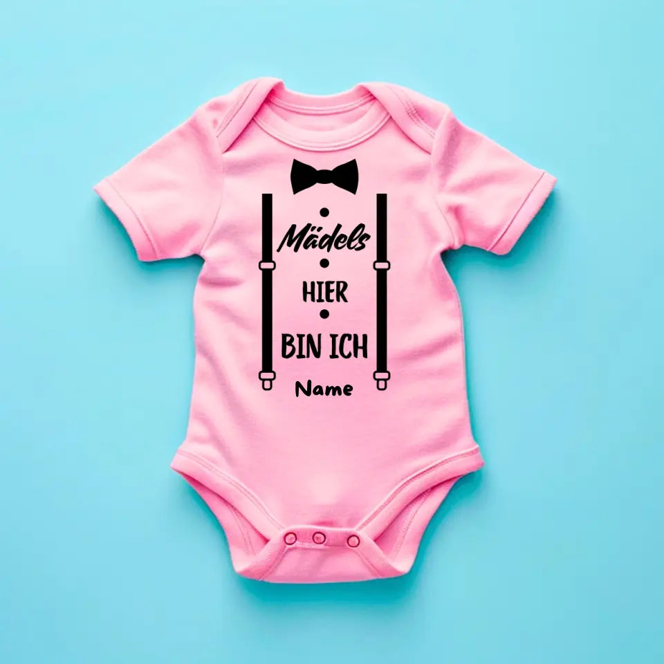 Meisjes hier ben ik - gepersonaliseerde baby onesie/romper, grappige bodysuit voor zonen, 100% biologisch katoen