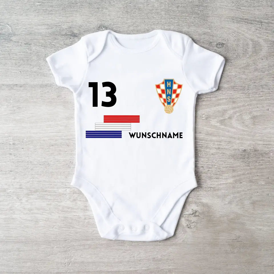 Football Croatie - Grenouillère bébé personnalisée, maillot avec nom et numéro personnalisables, body bébé 100 % coton biologique
