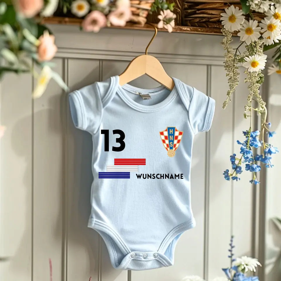 Football Croatie - Grenouillère bébé personnalisée, maillot avec nom et numéro personnalisables, body bébé 100 % coton biologique