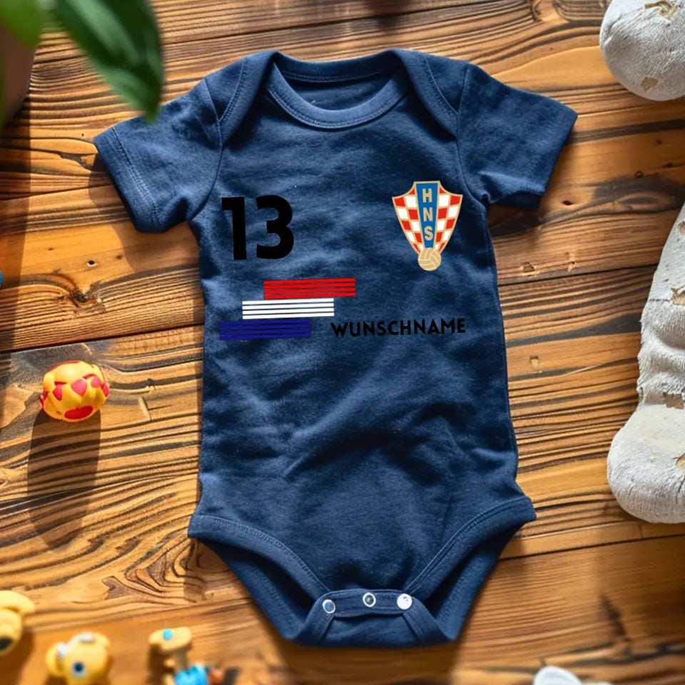 Football Croatie - Grenouillère bébé personnalisée, maillot avec nom et numéro personnalisables, body bébé 100 % coton biologique