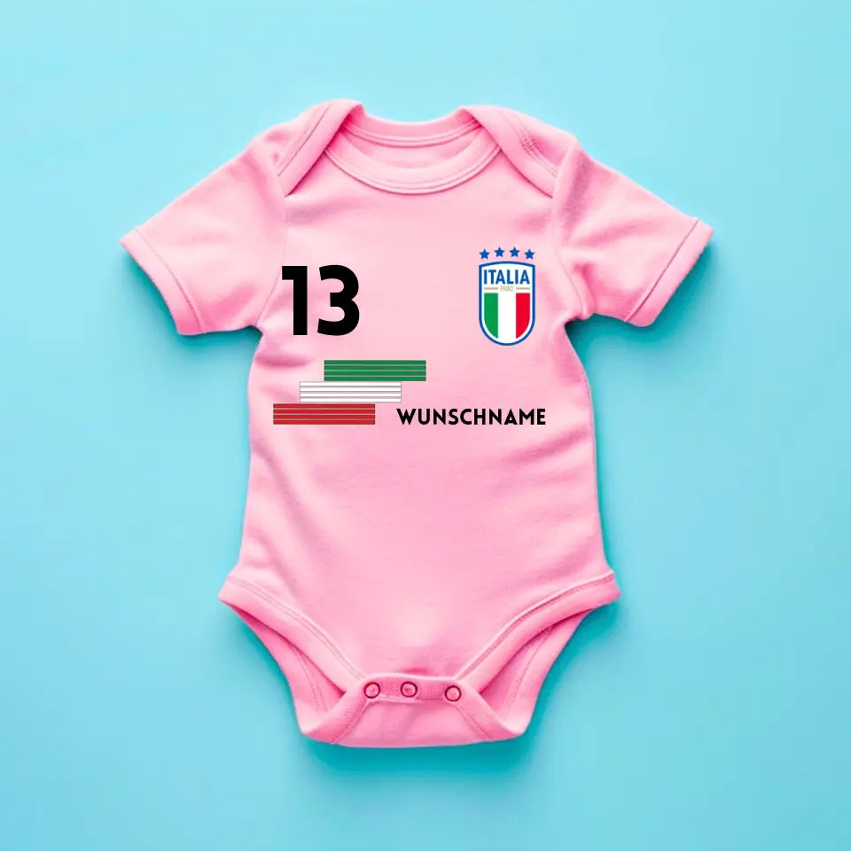 Voetbal Italië - Gepersonaliseerd baby rompertje/rompertje, shirt met aanpasbare naam en nummer, babyrompertje van 100% biologisch katoen