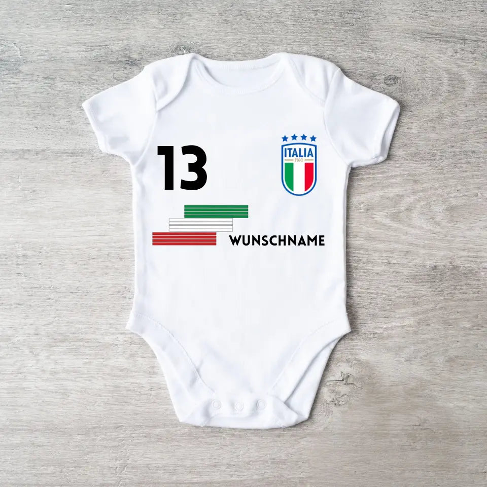 Voetbal Italië - Gepersonaliseerd baby rompertje/rompertje, shirt met aanpasbare naam en nummer, babyrompertje van 100% biologisch katoen