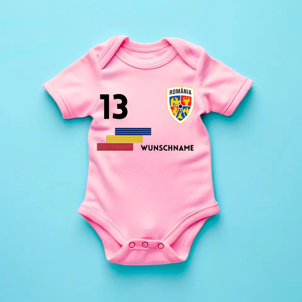Voetbal Roemenië - Gepersonaliseerd baby rompertje/rompertje, shirt met aanpasbare naam en nummer, babyrompertje van 100% biologisch katoen